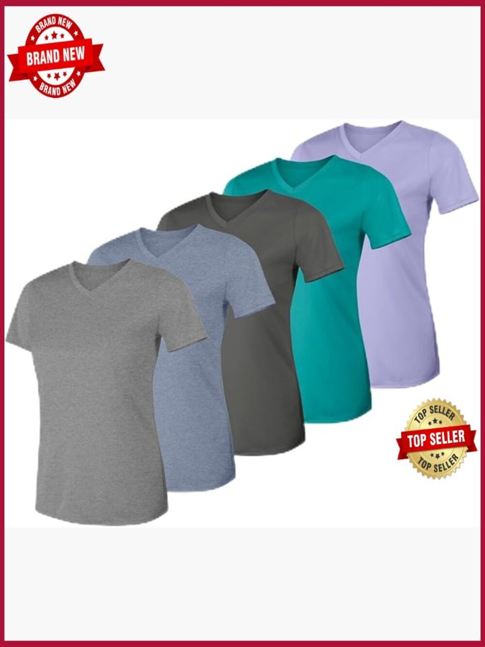 5-Pack Women's Performance V-Neck Tees Moisture-Wicking Short Sleeve Sun